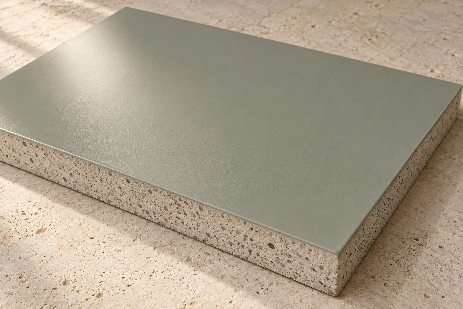 Illustrative study of a satin sage resin finish on a concrete sample