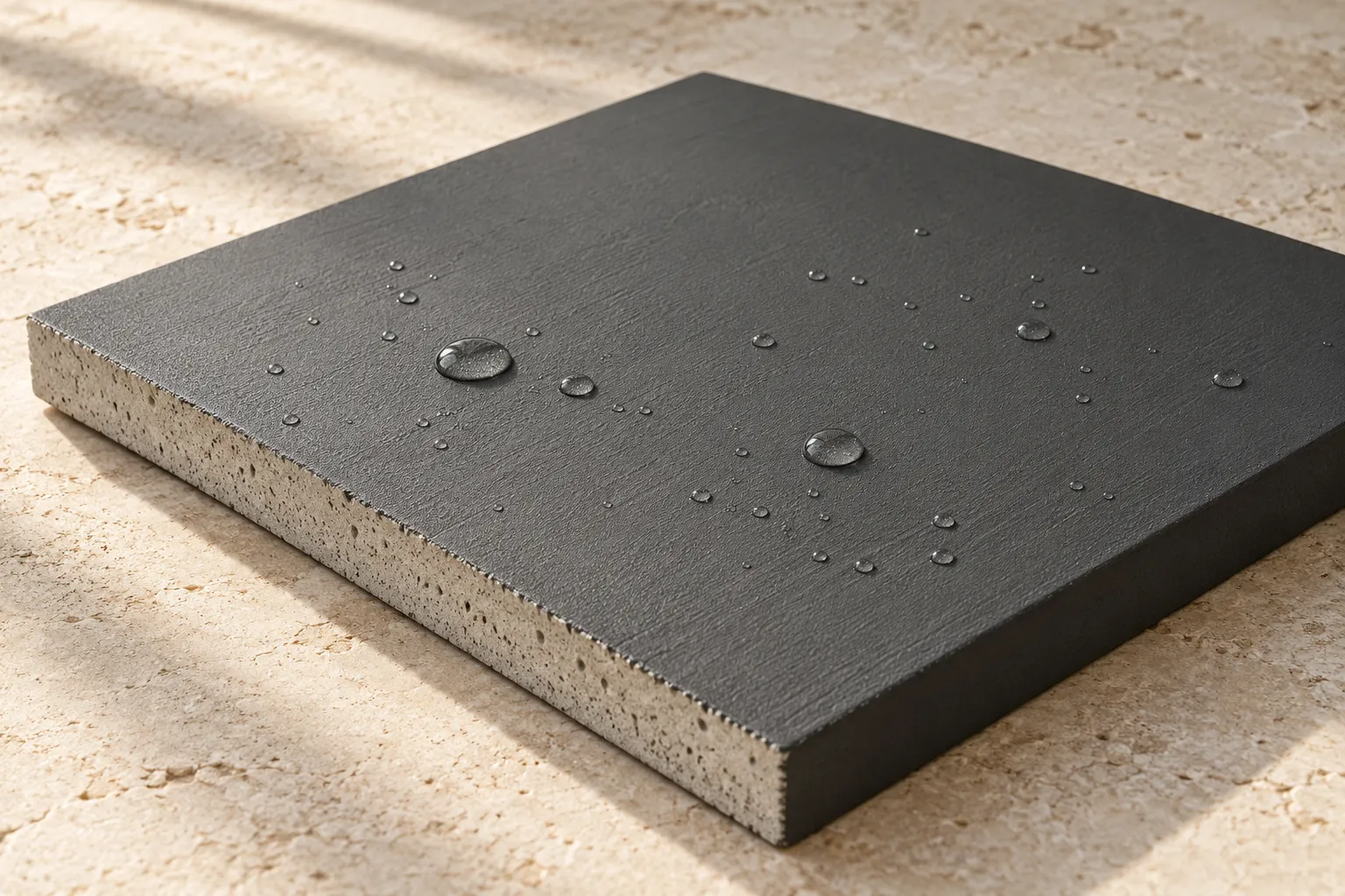 Illustrative study of water droplets on a dark protective coating