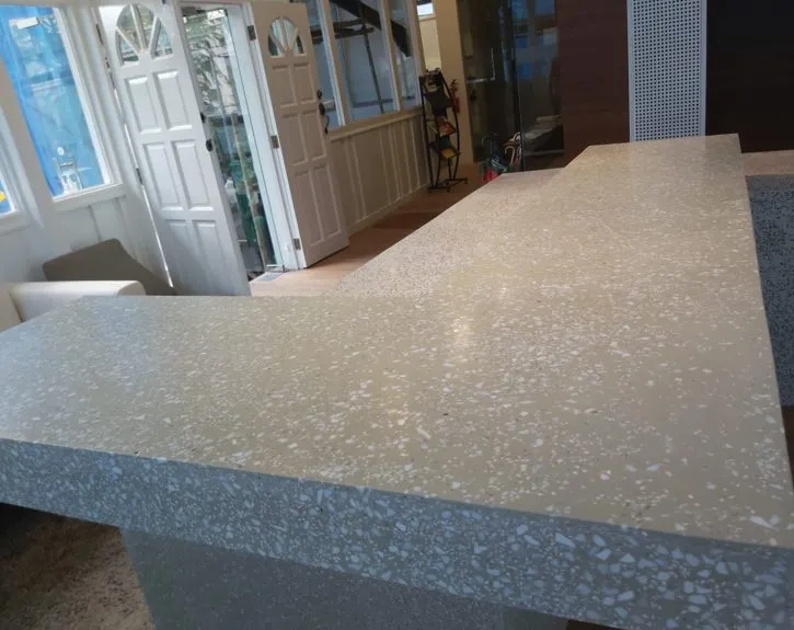 IFS Japanese terrazzo counter top with white chips in a light grey base