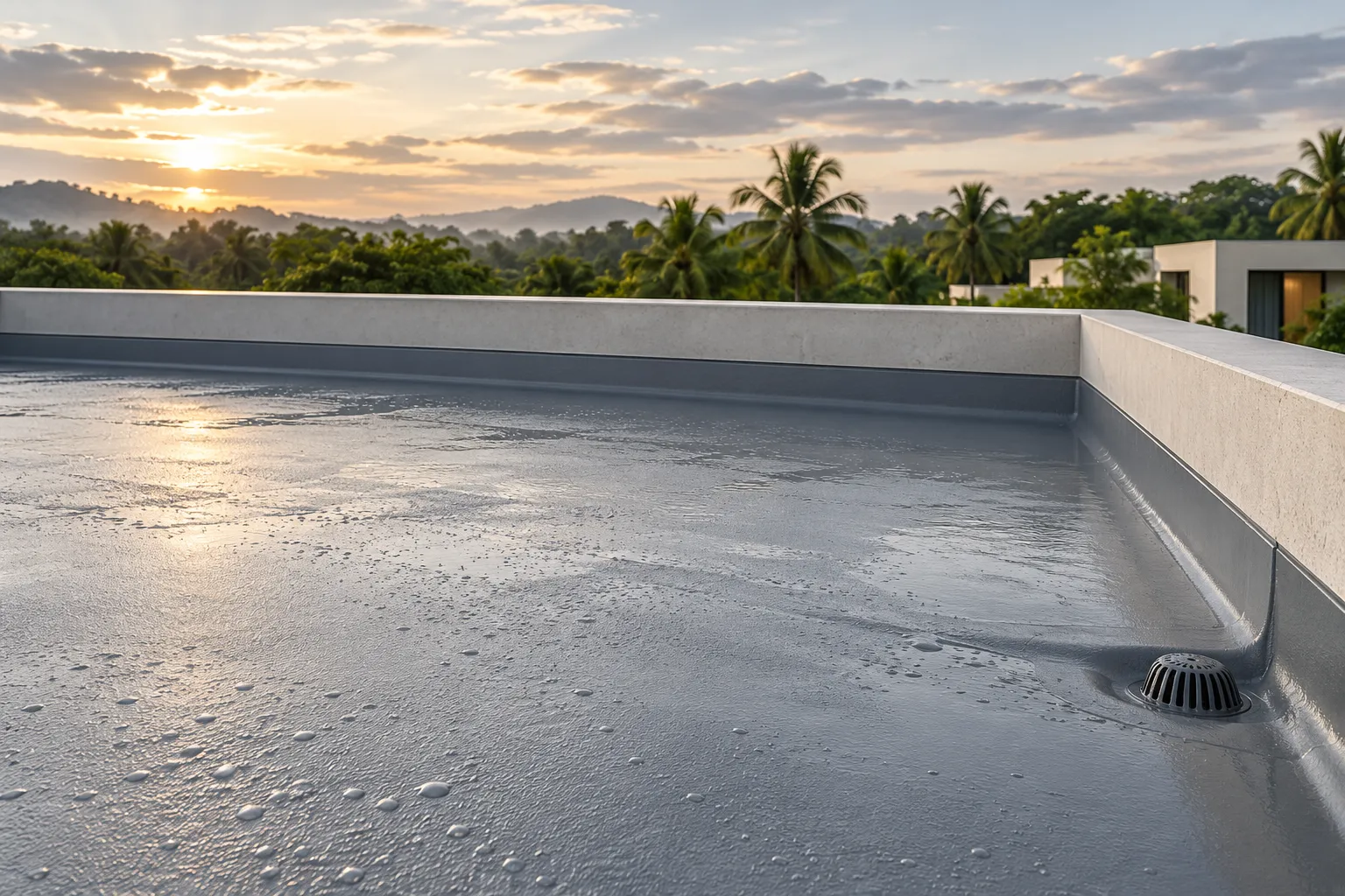 Concept of a coated tropical roof after rain